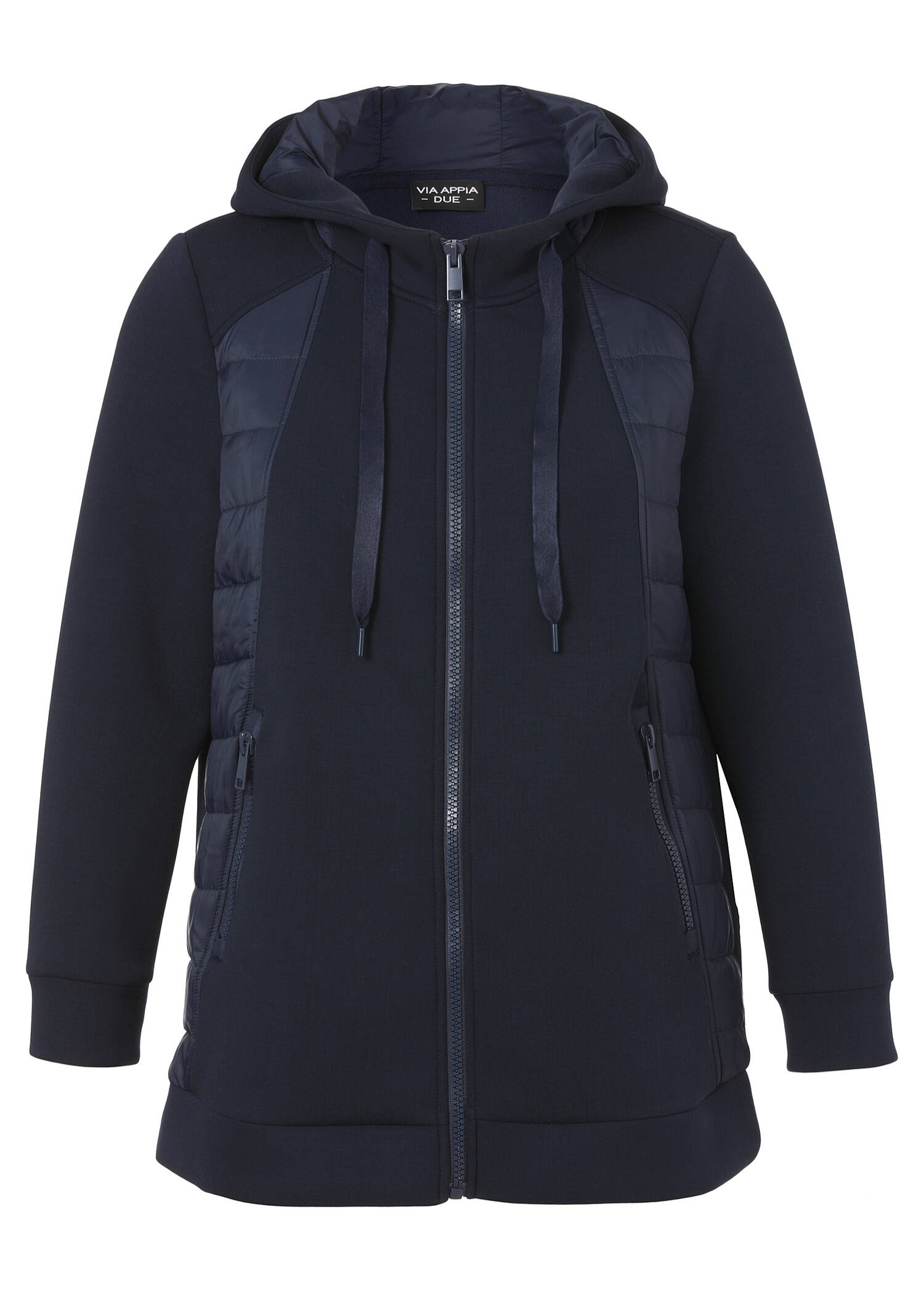 Dunkelblaue Kapuzenjacke mit Steppeinsätzen /
