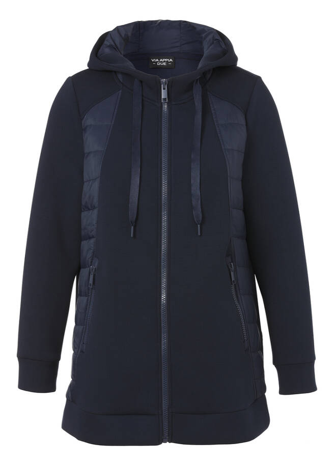 Dunkelblaue Kapuzenjacke mit Steppeinsätzen marine Frontansicht