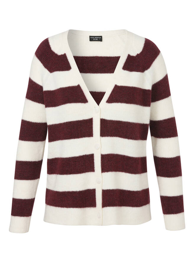 Gestreifte Feinstrickjacke bordeaux mel/creme Frontansicht