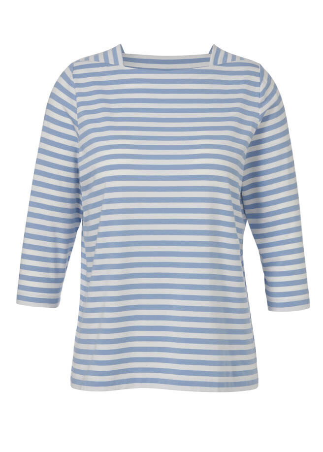 3/4-Arm Ringelshirt mit Karree-Ausschnitt hellblau / ecru Frontansicht