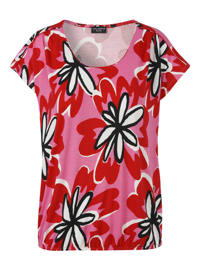 Viskose-Jersey Shirt mit Gummizugsaum pink multicolor Frontansicht