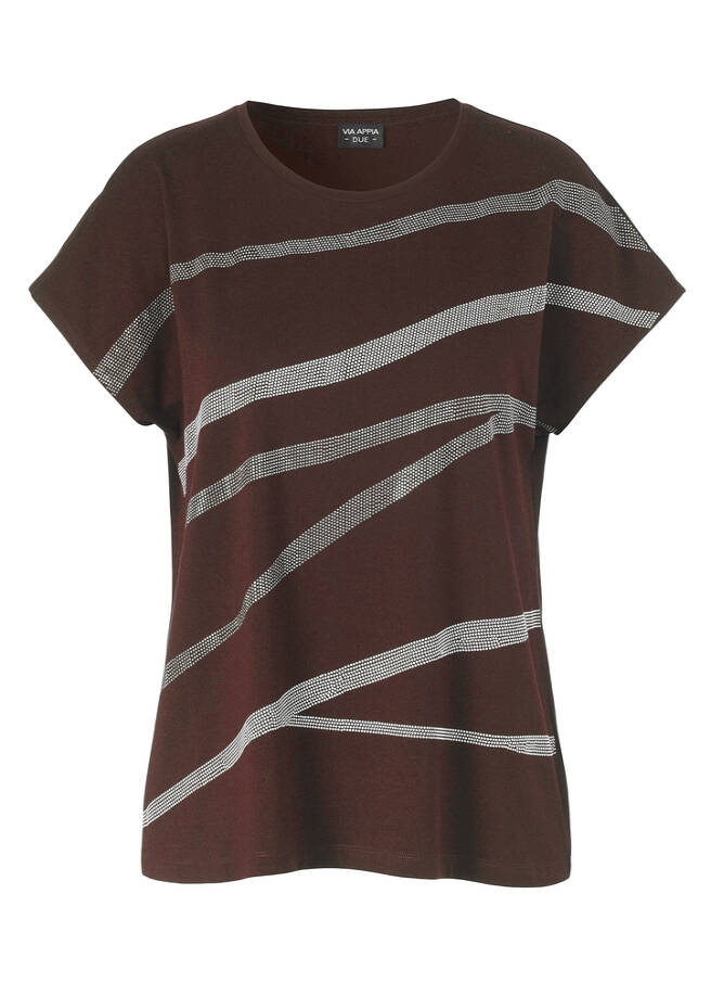 Weiches Baumwoll-Shirt mit geschmückter Front kaffee Frontansicht