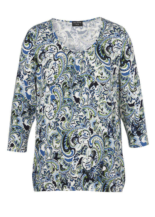 3/4-Arm Viskose-Jersey Print Shirt mit Gummizugbund indigo multicolor Frontansicht