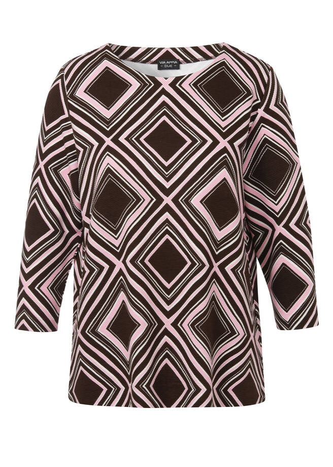 3/4-Arm Sweatshirt / leichter Pullover Karo kaffee multicolor Frontansicht
