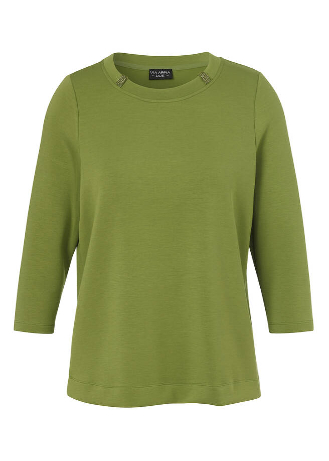 3/4-Arm Sweatshirt mit Schmuck-Details moos Frontansicht
