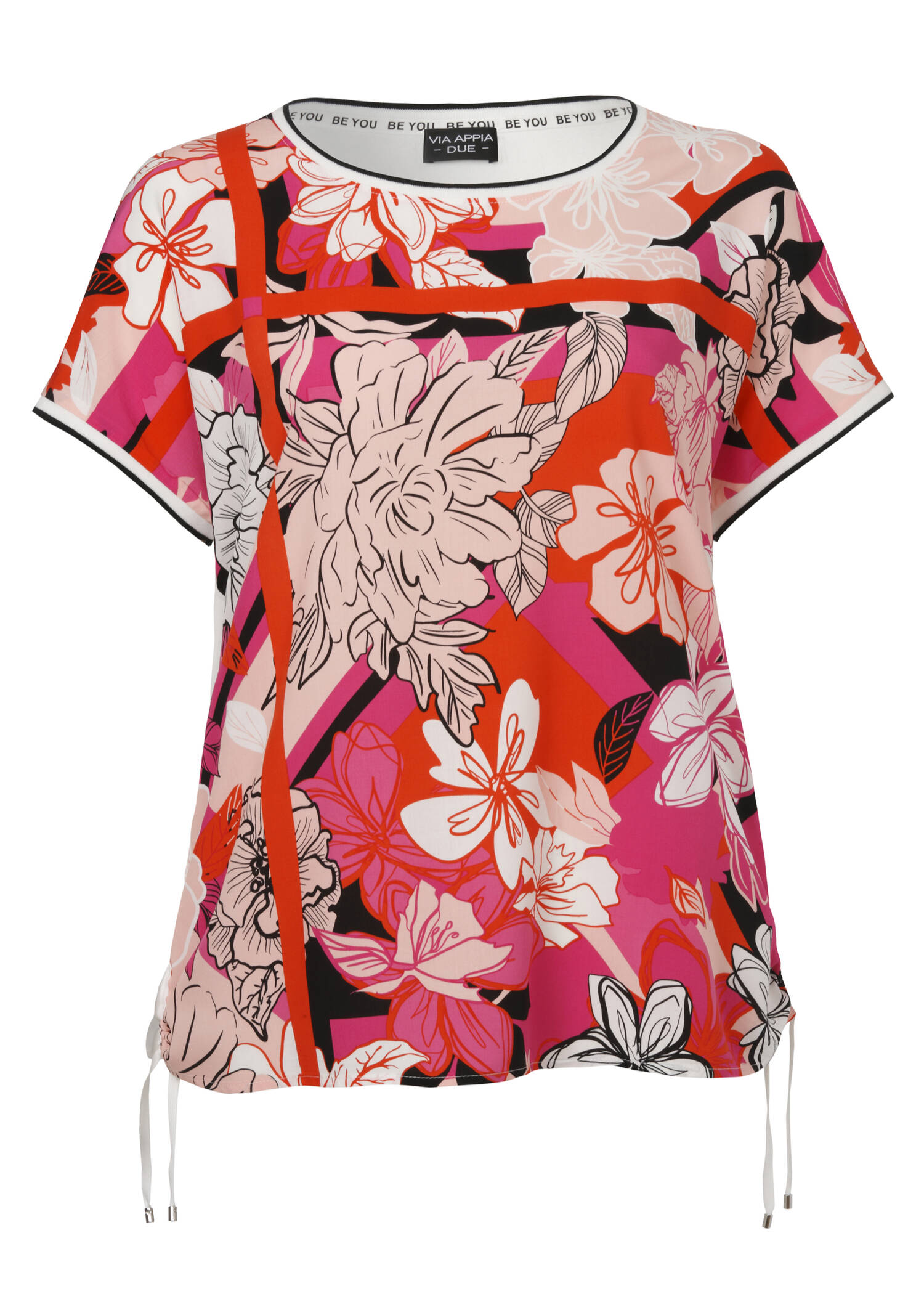 Feminines Blusenshirt mit grafischem, floralem Front-Print /