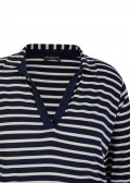 3/4-Arm Ringel-Shirt mit offenem V und Polo-Kragen /