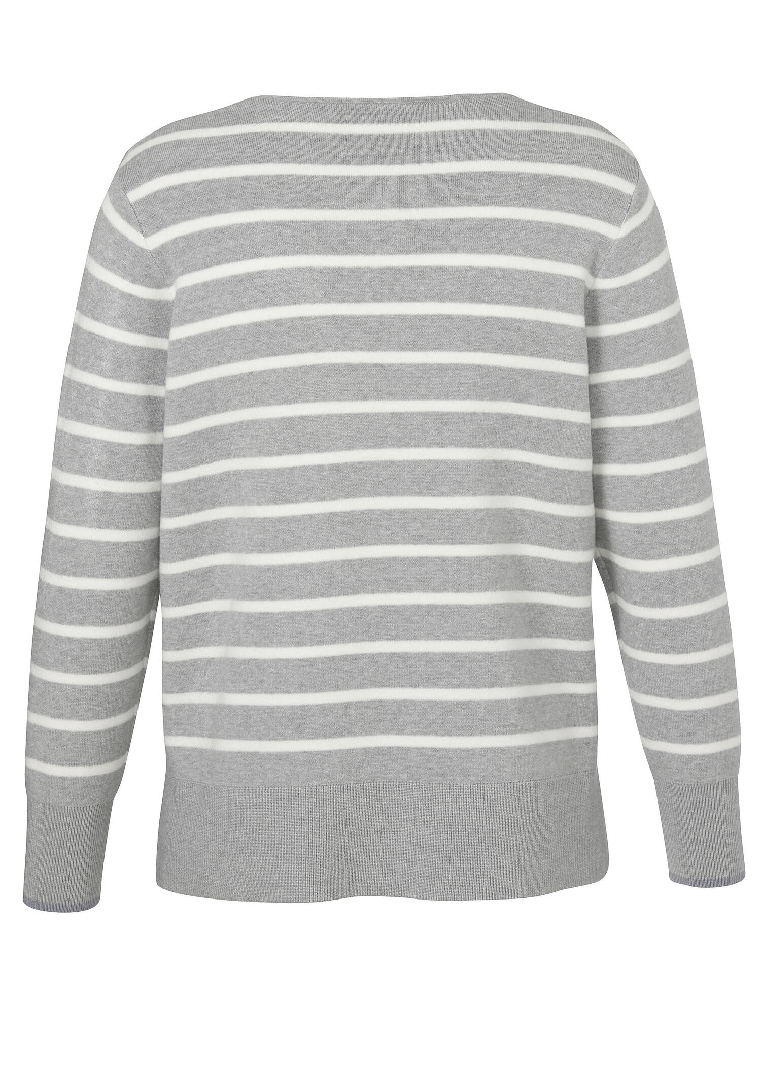 Geringelter Feinstick Pullover mit V-Ausschnitt /