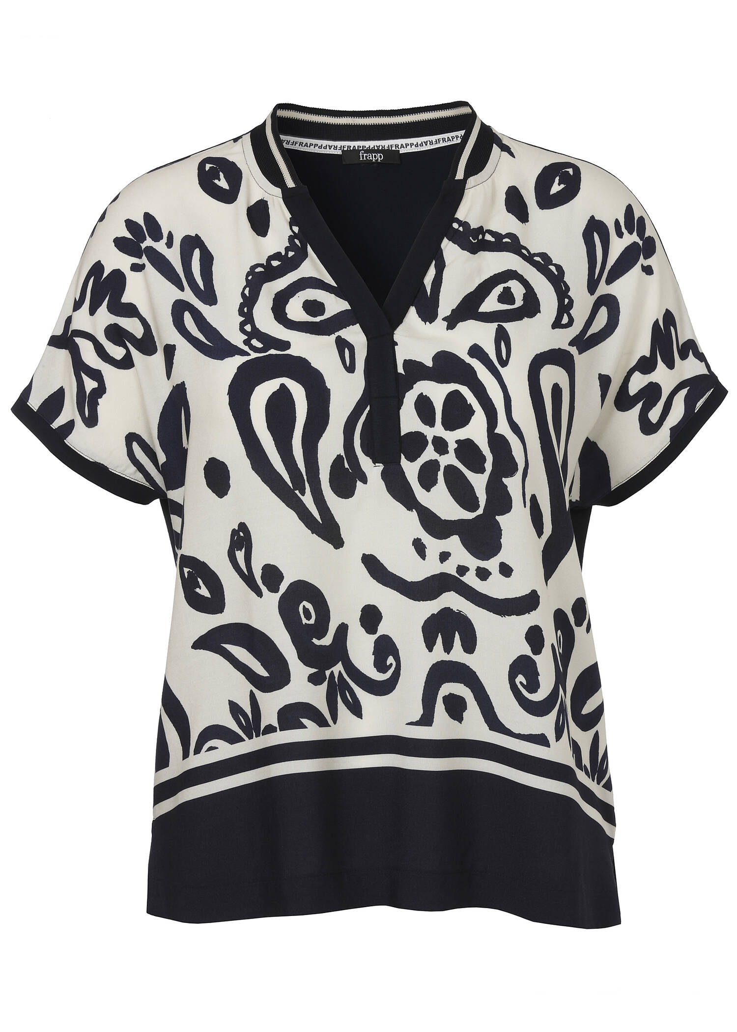 Print Blusenshirt mit einfarbigem Jerseyrücken /