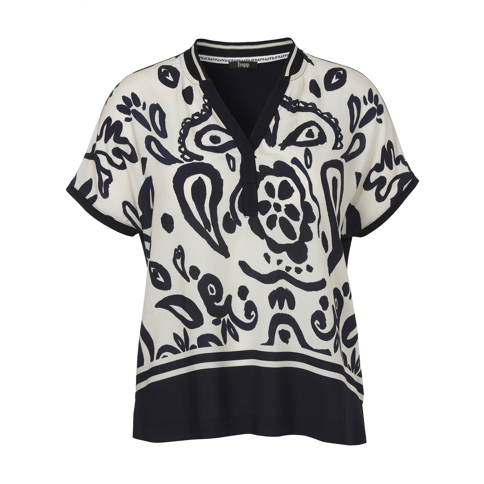 Print Blusenshirt mit einfarbigem Jerseyrücken