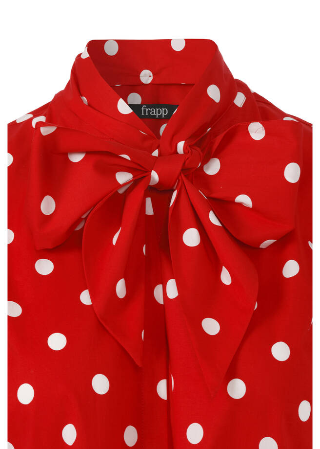 Stehkragen-Bluse Polka Dots mit abnehmbarer Schluppe / 
