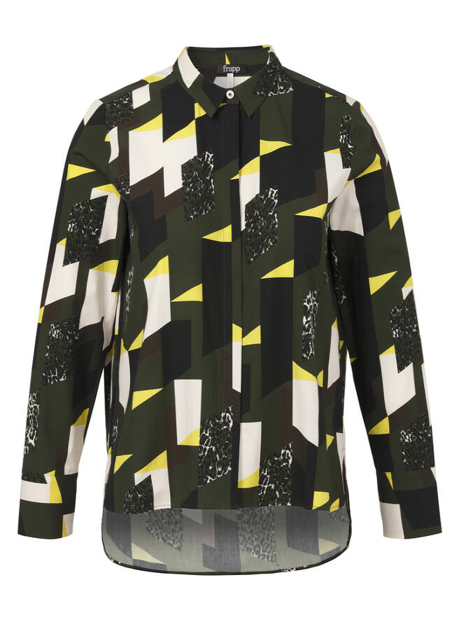 Modische Print-Bluse aus softer Baumwolle khaki multicolor Frontansicht