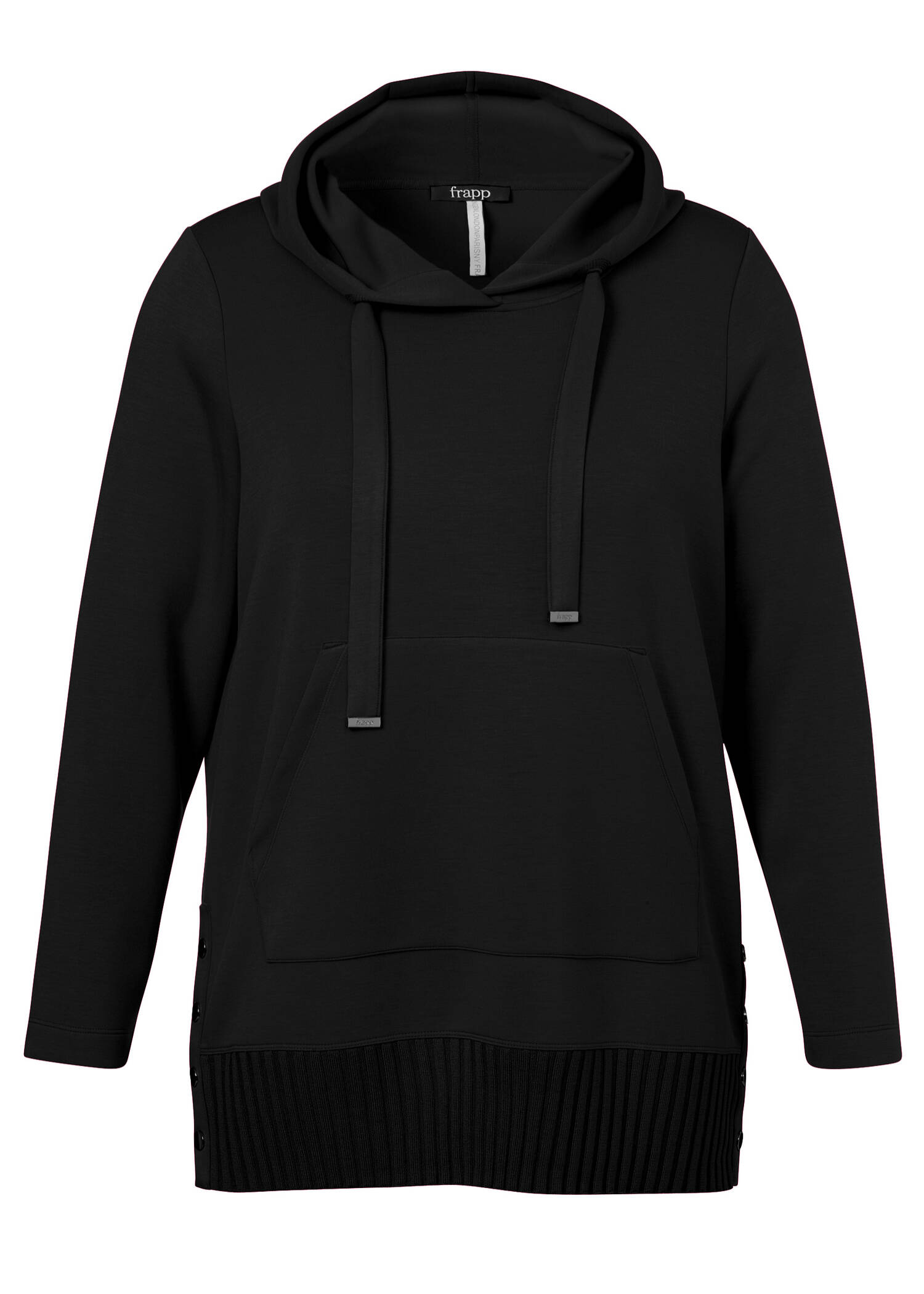 Längeres Hoodie-Sweatshirt mit gestricktem Rippbund /