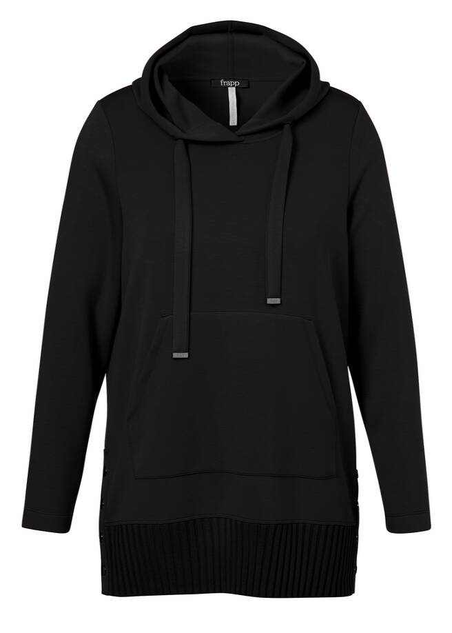Längeres Hoodie-Sweatshirt mit gestricktem Rippbund / 