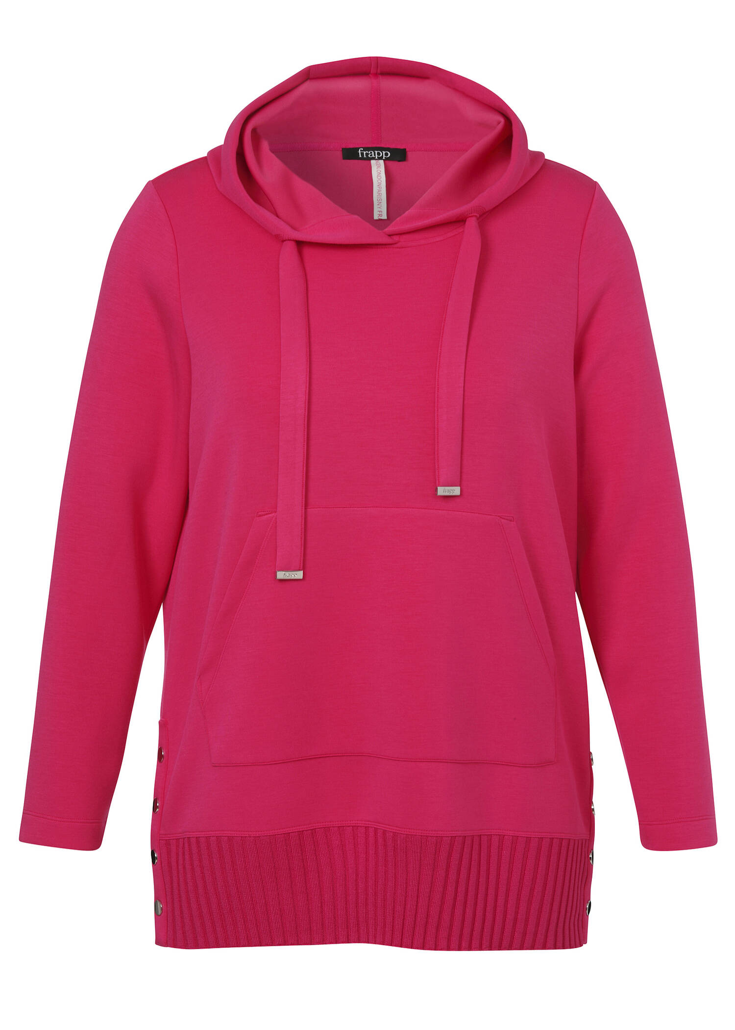 Längeres Hoodie-Sweatshirt mit gestricktem Rippbund /