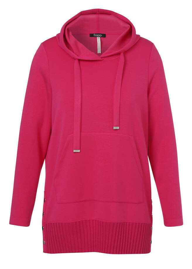 Längeres Hoodie-Sweatshirt mit gestricktem Rippbund / 