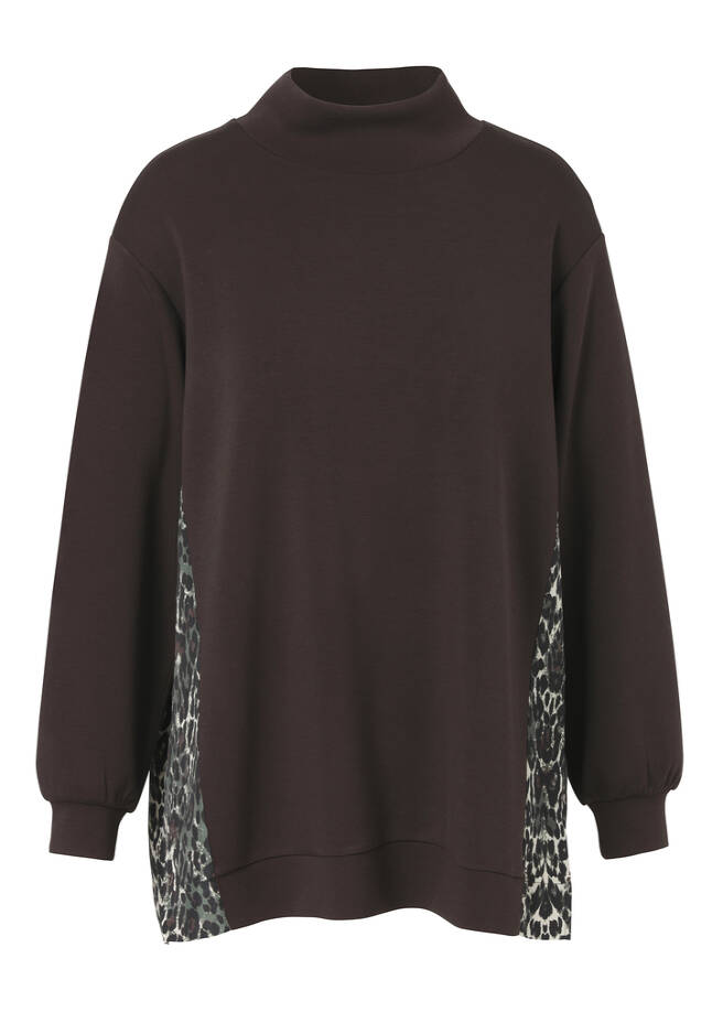 Stehkragen-Sweatshirt mit Leo-Details coffee multicolor Frontansicht