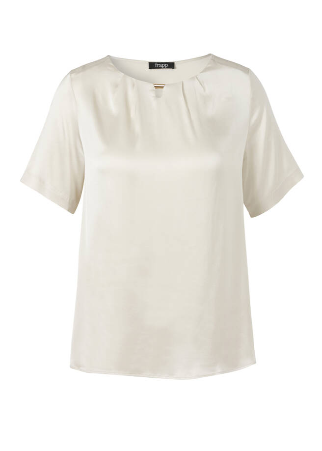 Edle Satin Halbarm-Bluse matt glänzend butter Frontansicht