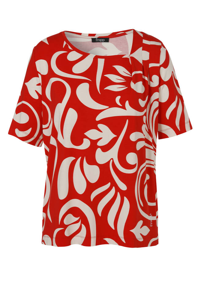 1/2-Arm Print-Shirt mit asymmetrischem Ausschnitt red / butter Frontansicht