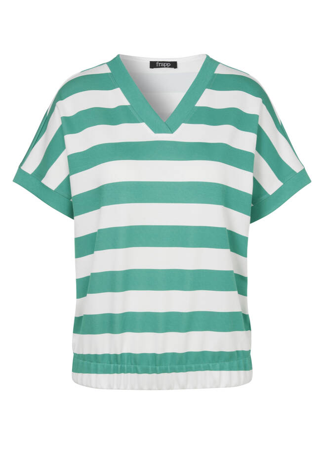 Softes Kurzarm-Sweatshirt mit Streifen peppermint/ offwhite Frontansicht