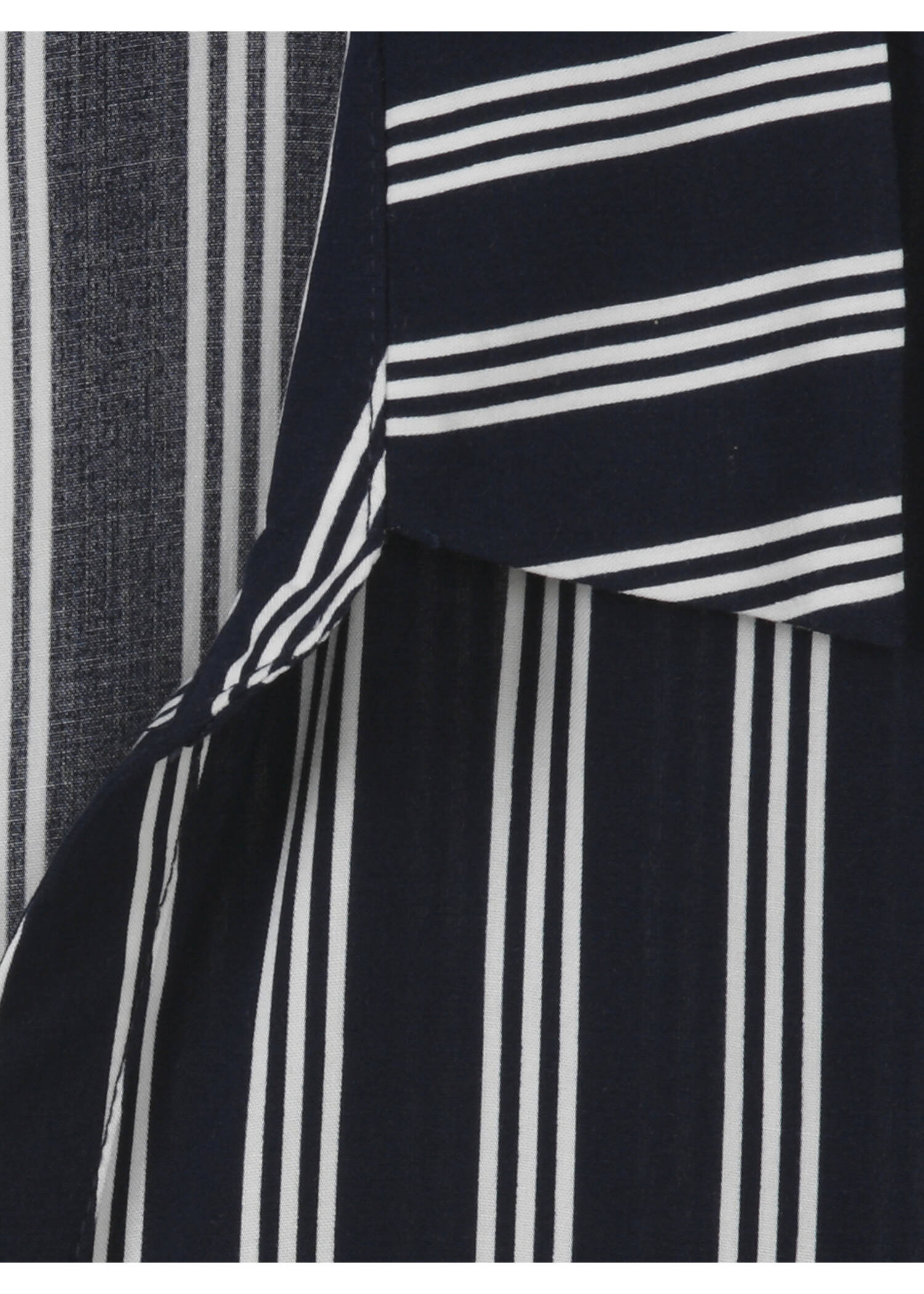 Fließende Viskosebluse Kurzarm mit Längsstreifen Navy / Offwhite /