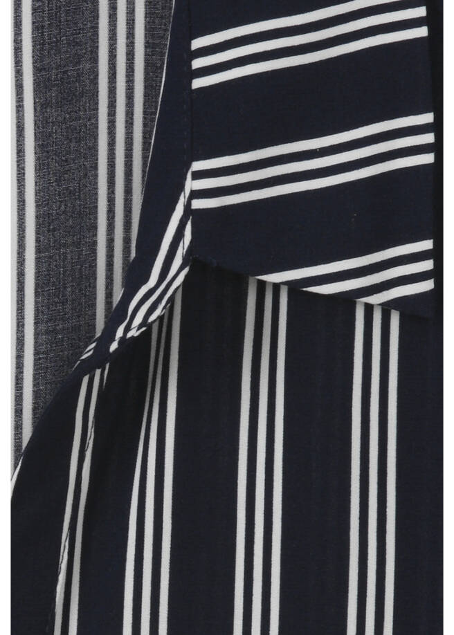 Fließende Viskosebluse Kurzarm mit Längsstreifen Navy / Offwhite /