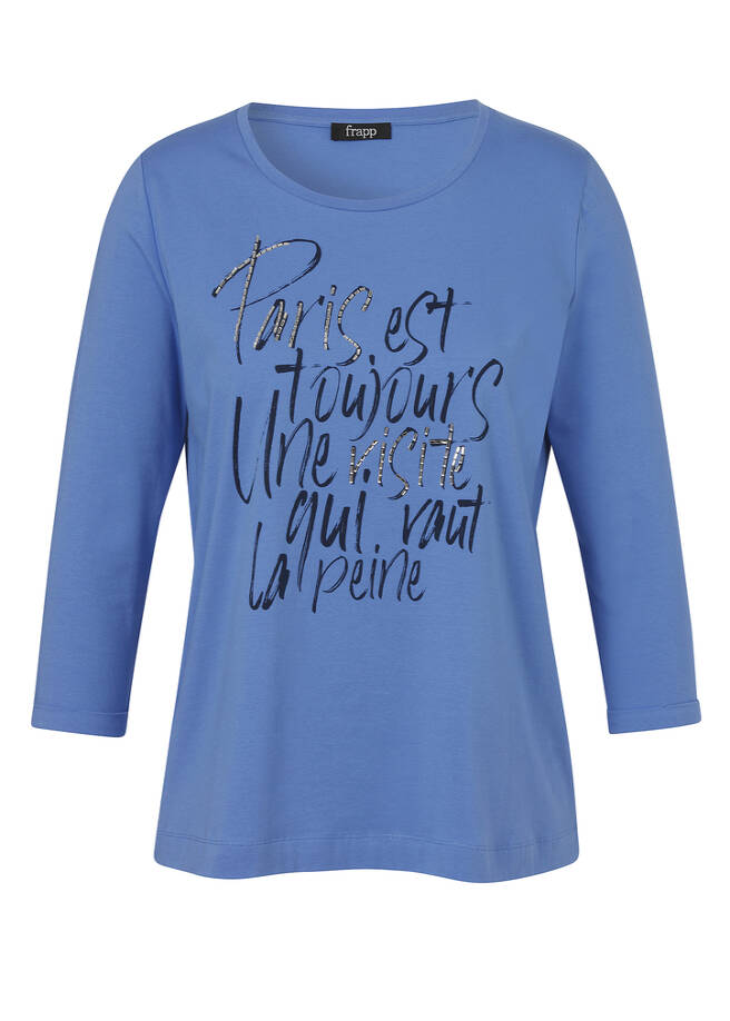 Softes 3/4-Arm Baumwoll-Jersey Shirt mit Motto-Print Blue / Navy blue/navy Frontansicht