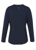 Fließendes Langarm- Shirt in Marineblau mit Blusen-Einsatz vorne /