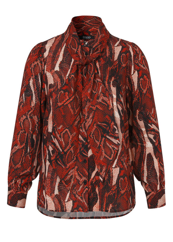 Fashionista's Stehkragen-Bluse mit abnehmbarer Schluppe red multicolor Frontansicht