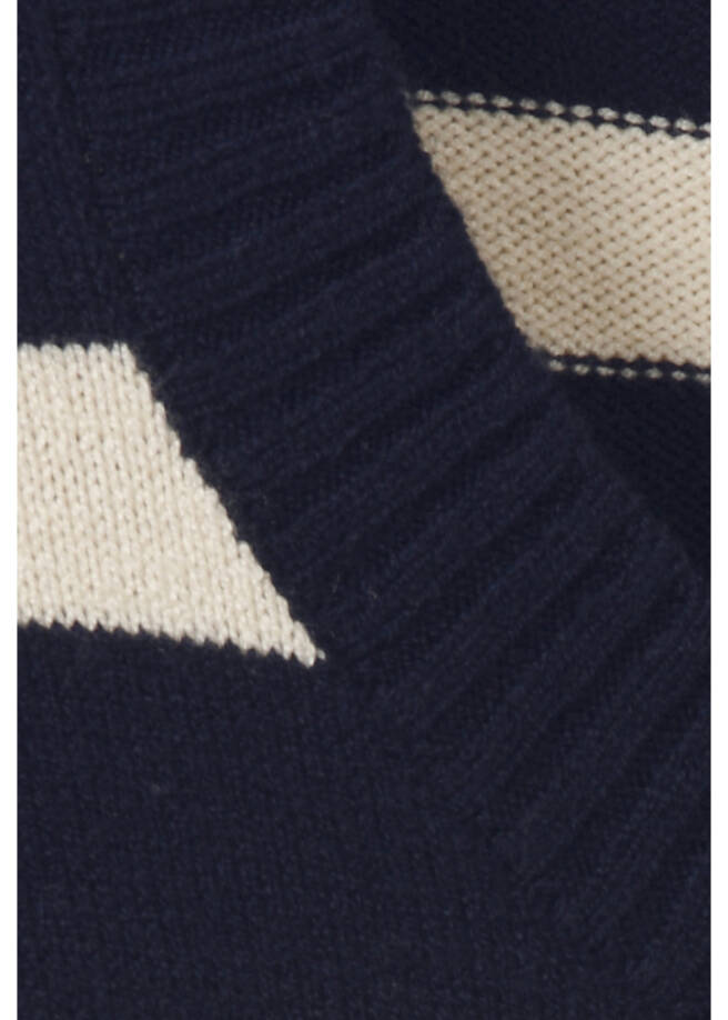Halbarm Feinstrick-Pullover geringelt / 