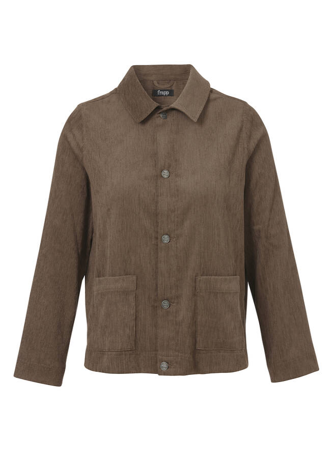 Moderne Jacke aus softem Cord nougat Frontansicht