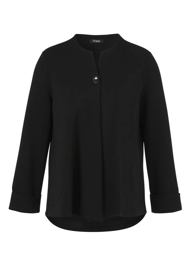 Edle 3/4-Arm Sweat-Jacke, leicht ausgestellt black Frontansicht